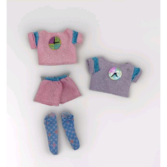 Vintage 1986 Mattel Funtime Barbie Pink Sparkle Outfit Top Shorts Socks + Shirt - Picture 1 of 6